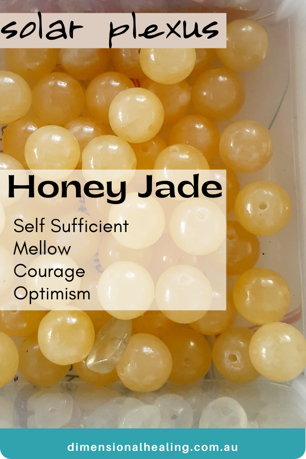 a bowl of Honey Jade beads are Solar Plexus Chakra Stone