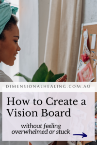 a woman learning to create a vision board with images of the things she wants to attract