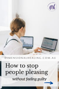 woman at her laptop struggling with the idea of people pleasing