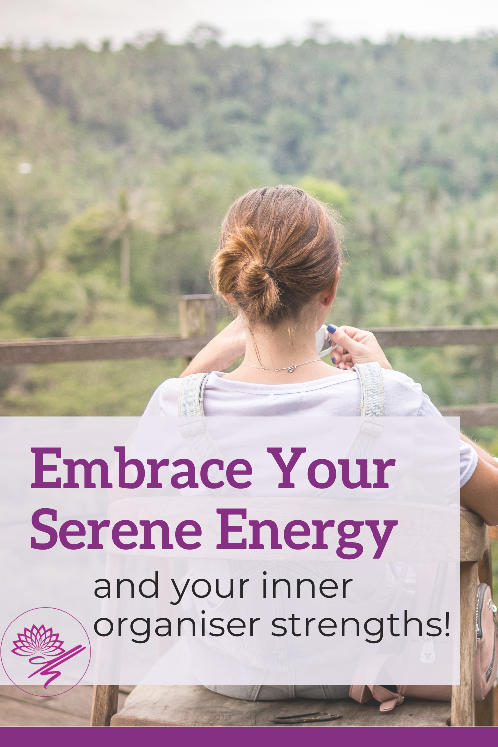 woman sitting on the deck enjoying nature while embracing serene energy