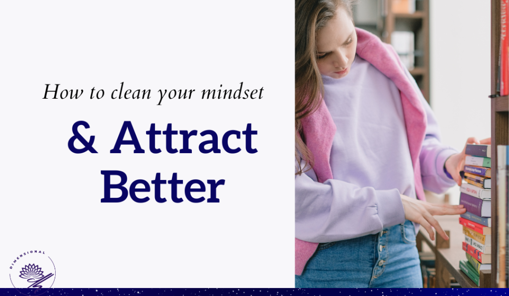 a creative assistant skimming through book titles on how to clean your mindset